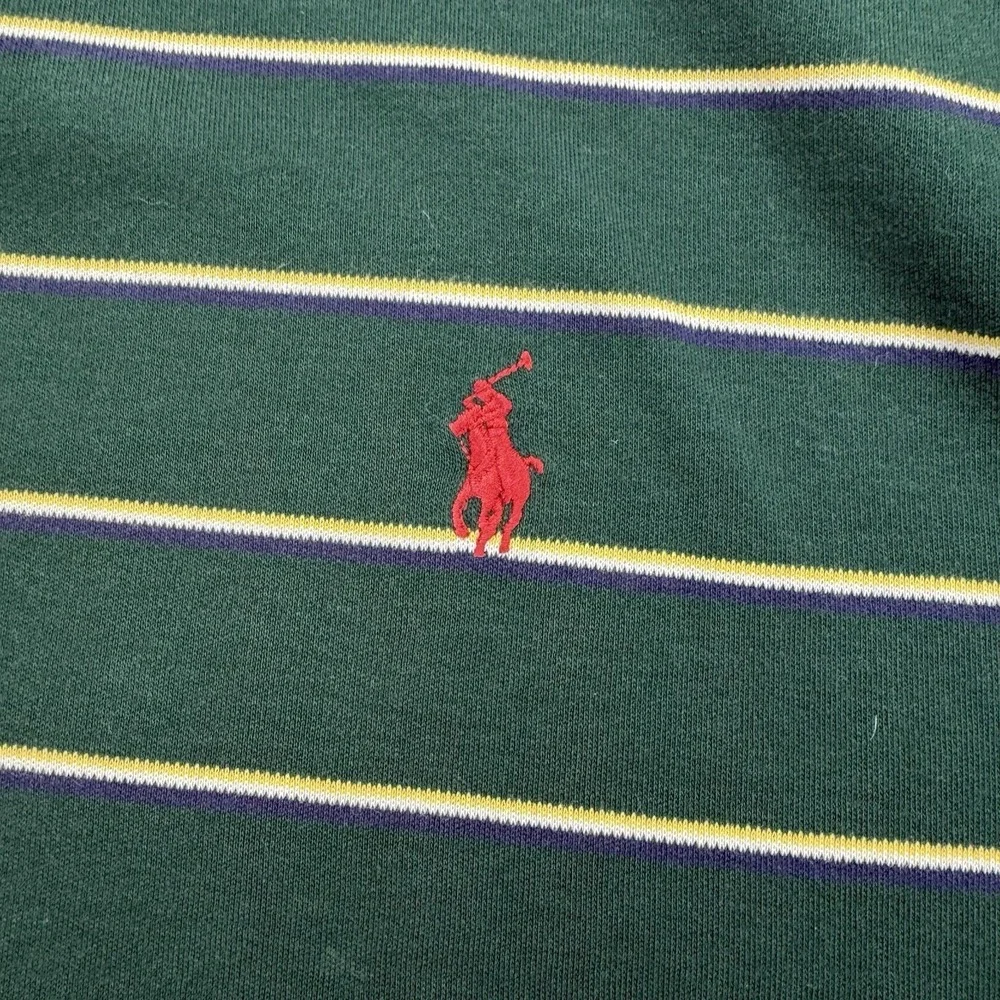 Vintage Ralph Lauren Custom Fit Polo Shirt Green Striped Short Sleeve Size XL